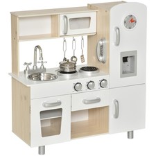 HOMCOM Cucina Giocattolo in Legno per Bambini con Pentole e Utensili in Acciaio