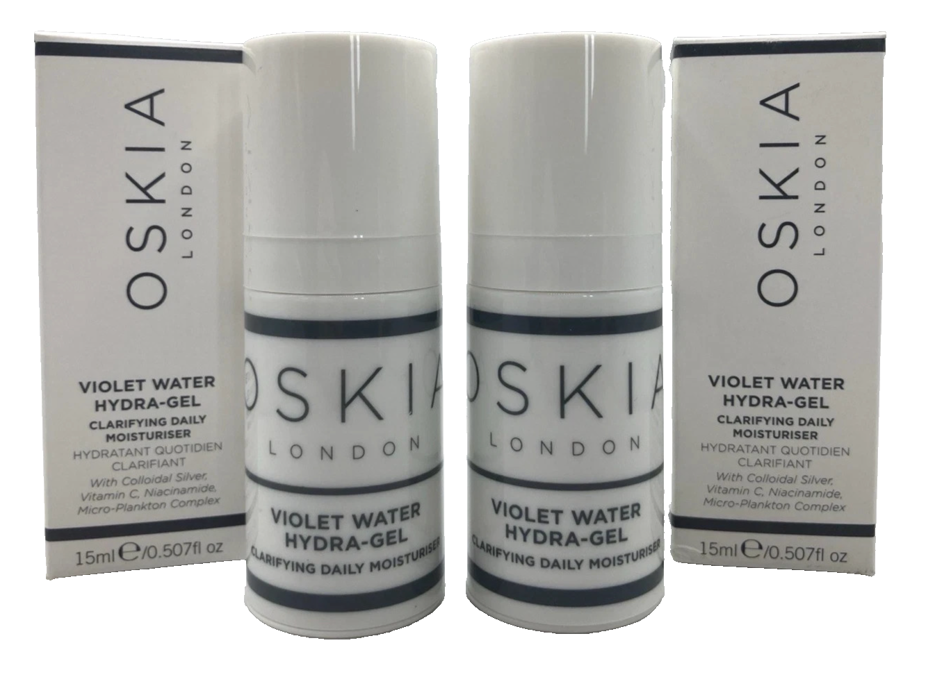 2 x OSKIA Violet Water Hydra Gel Clarifying Daily Moisturiser's 15ml Travel Size