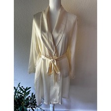 Jones New York Cream Satin Robe Short Wrap Shawl Collar Ivory Bridal S/M
