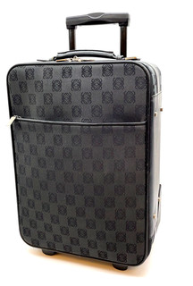 Auth Loewe Anagram Canvas Rolling Suitcase Carry On Black Trolley Bag i061293