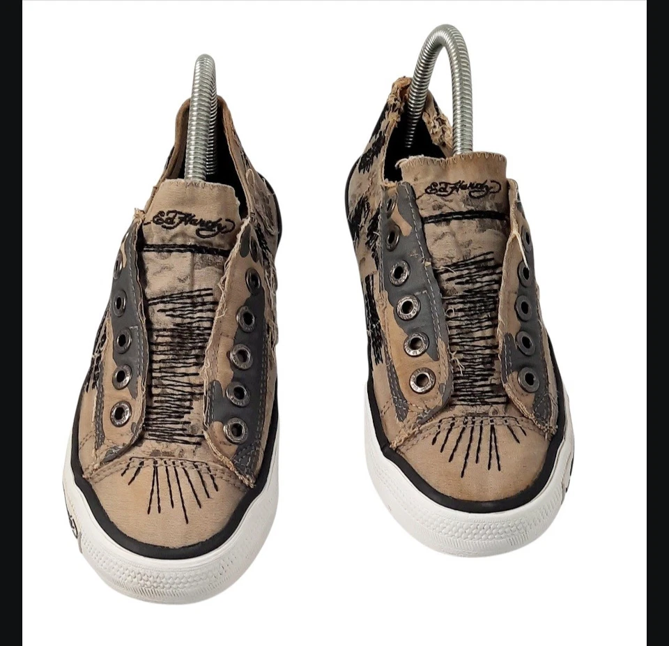 Tenis sin cordones vintage Ed Hardy bordados calavera sin cordones de lona. Mujer Talla 9 Foto 3 de 4