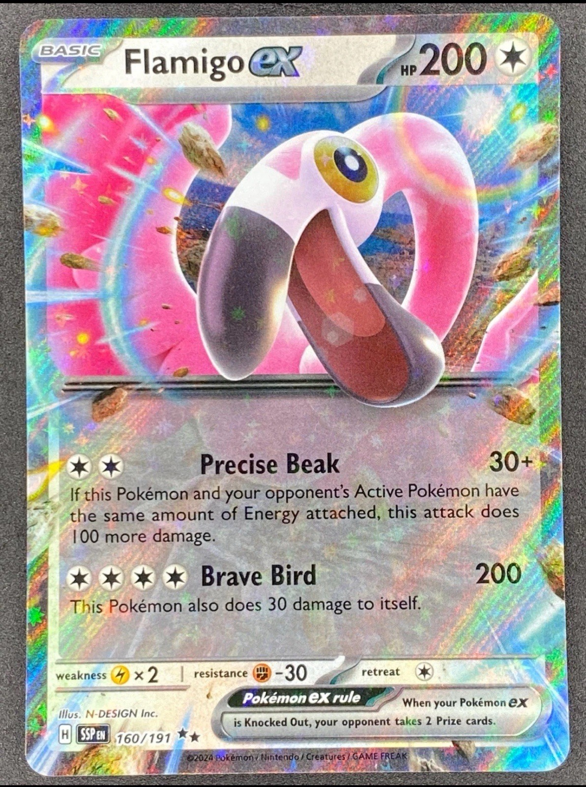 Flamigo ex 160/191 Surging Sparks Holo Pokemon Card NM