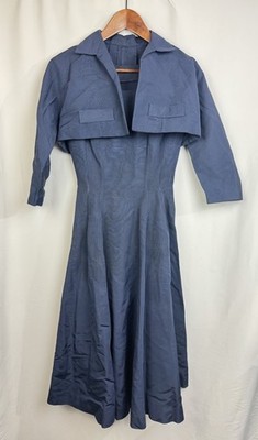 Vintage 1960s Dress Bolero Set Navy Blue 24'' Waist