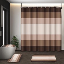 Tayney Brown Beige Shower Curtain Set with Toilet Lid Cover and Non-Slip Rugs fo