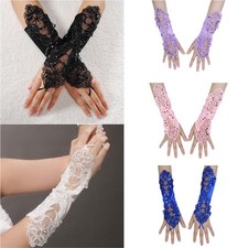 Women Lace Fingerless Bridal Gloves Sleeve for Wedding Party Christmas Halloween