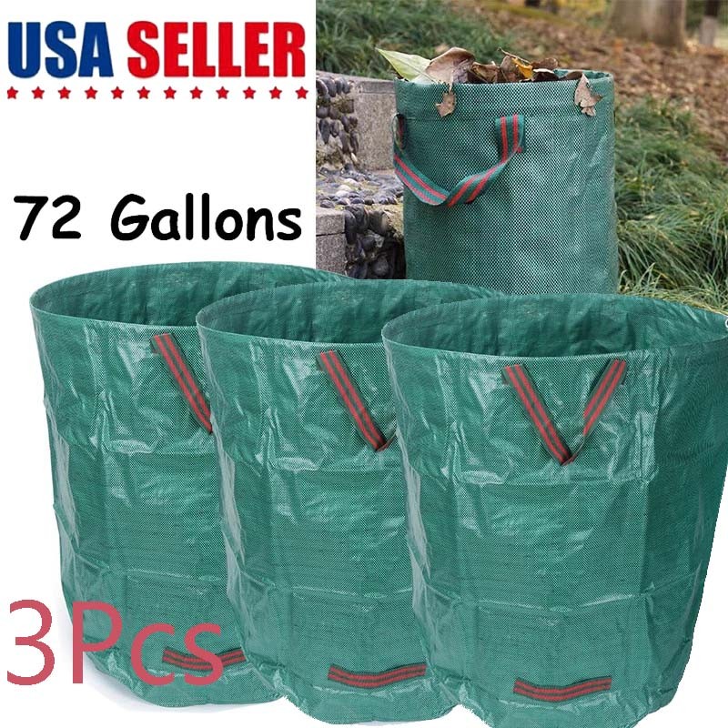3 Pack Professional Reusable Garden Waste Bags 72-Gallon Leaf Lawn Trash Bags US