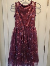 Girls Floral Burgundy Tulle Size XL 14/16 High/Low Party Dress.