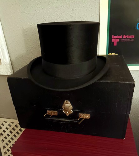 Top Hat Fur 1930 Opera hat with Victorian SuitCase Luxury quality Europe Size M - Picture 9 of 12
