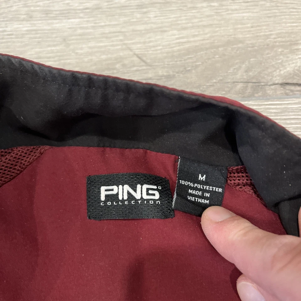 Chaqueta cortavientos de golf PING para hombre mediana convertible manga cremallera lluvia/viento granate Foto 2 de 4