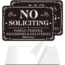 No Soliciting Sign for Front Door, 2 Pack Self-adhesive , 9 x 6 inches Alumin...