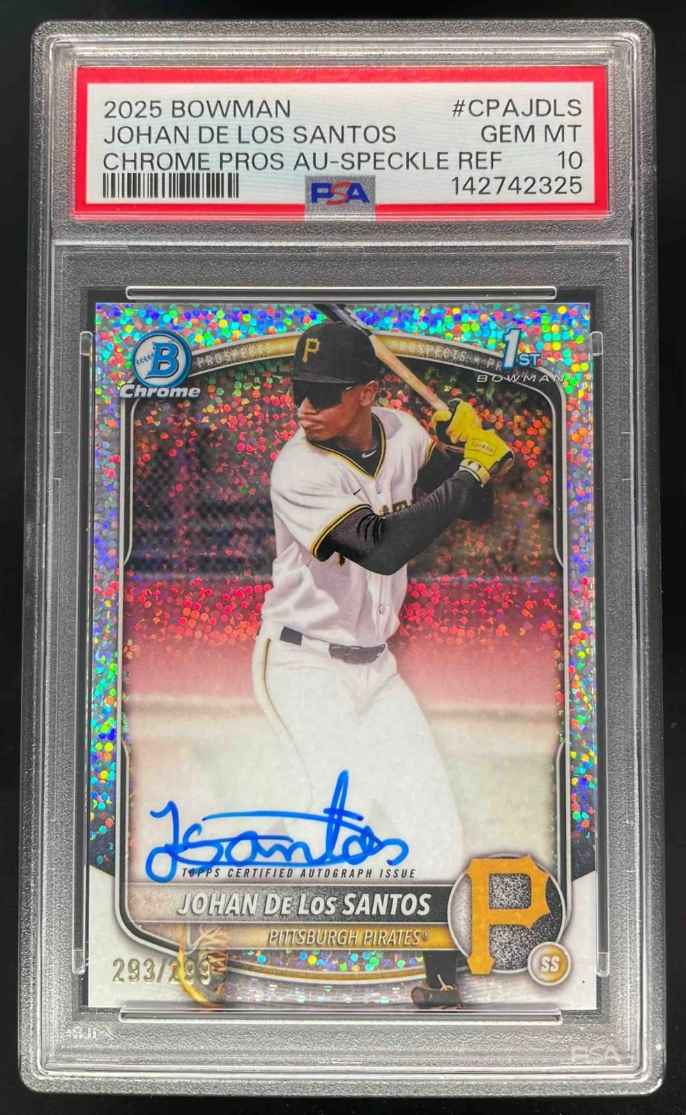 2025 Bowman Chrome Speckle #CPA-JDLS Johan De Los Santos RC Auto /299 PSA 10
