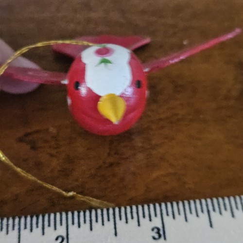 Vintage Hand Painted Wooden Red Bird w/White & Flower Hanging Christmas Ornament - Picture 10 of 10