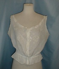 Antique Dress Camisole Victorian 1890 to 1900 Embroiders White Cotton