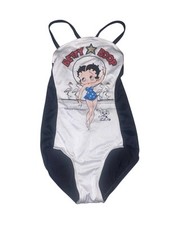 Vintage Betty Boop Swimsuit Black White Girls Size 10 80s