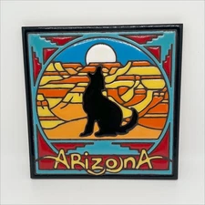 Arizona Coyote Silhouette Hand Glazed Colorful Decorative Art Tile 6x6