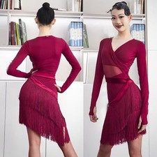 Latin Samba Cha Cha Fringes Ballroom Bodysuit Skirts Performance Dancewear Rumba