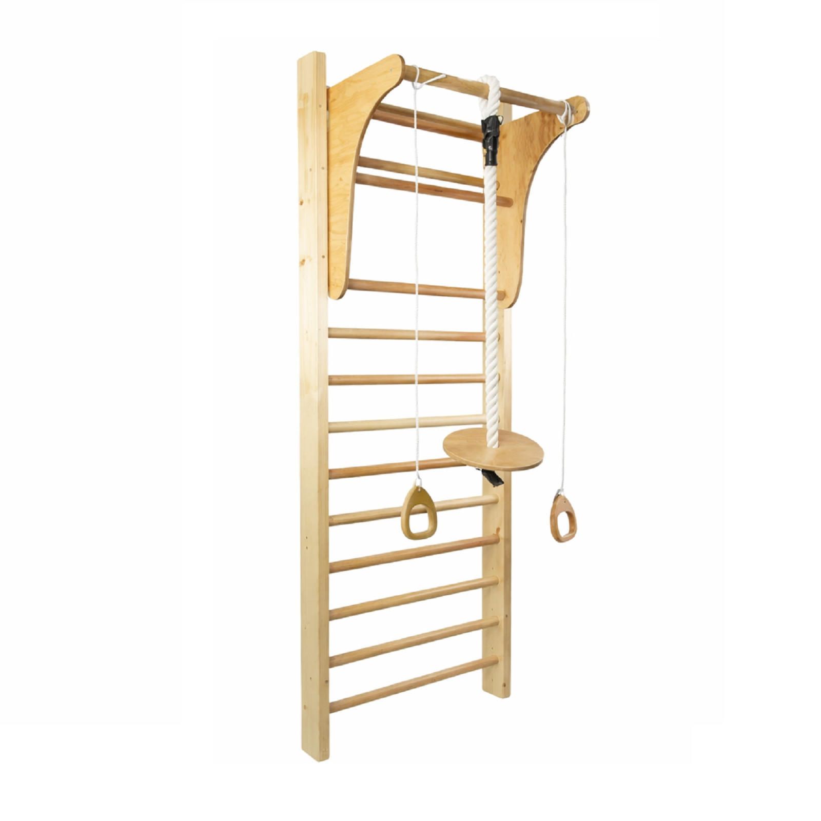 QLS Multifunktionale Gymnastikleiter aus Holz 4in1 Wandmontage 195x80 cm Braun