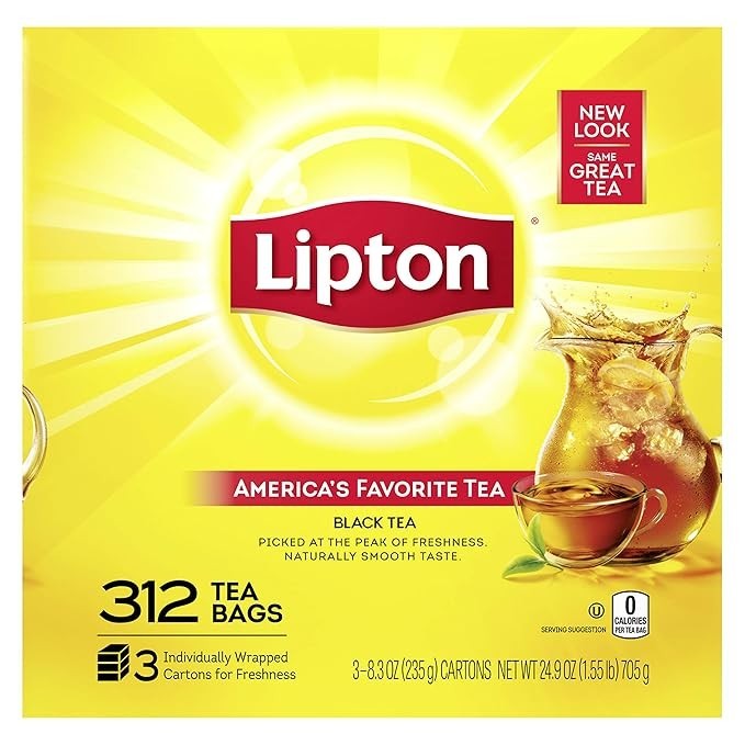 Bolsas de té negras Liptons, CALIENTES o heladas, 312 unidades, envueltas individualmente, 24,9 oz