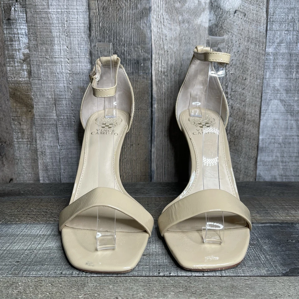 Womens Vince Camuto Lauralie Beige Patent Leather Strappy Stiletto Heels Size 9 - Image 3 of 4