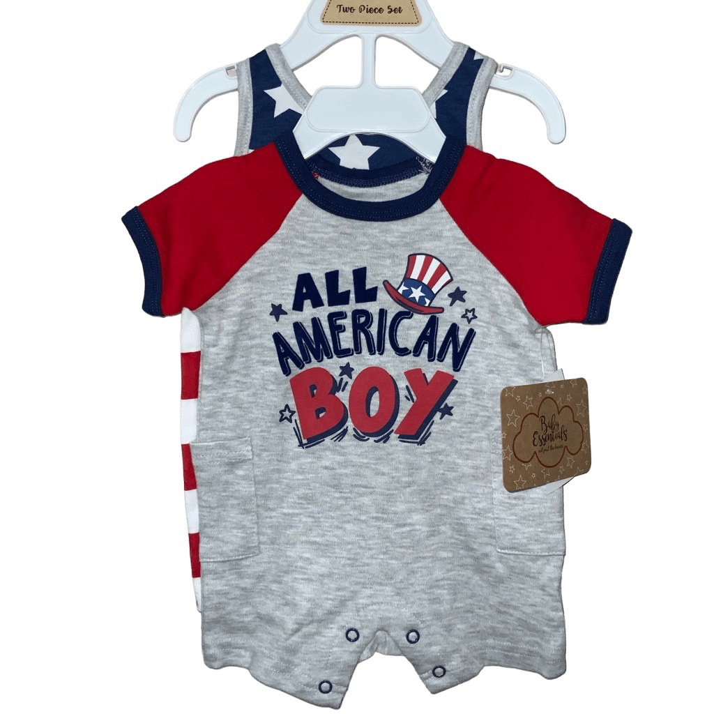 Baby boy 4th of July outfit two piece set patriotic red white and