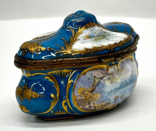 Antique Hand Painted Jeweled French Porcelain Table Box - Picture 5 of 16
