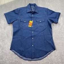 Wrangler Cowboy Cut Western Button Up Denim Shirt Classic Fit Men's Size L Blue