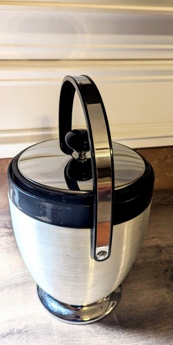Vintage 1950's KROMEX Aluminum Ice Bucket Art Deco Styled Chrome, Black, Barware - Picture 3 of 17