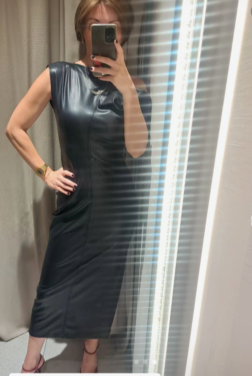ZARA BLACK FAUX LEATHER DRAPED DRESS ZW COLLECTION XS REF. 9233/910