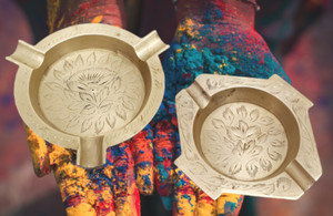 Ashtrays 2 India Brass Ornately Engraved Floral Pattern 71 grams each Vintage