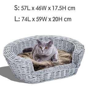 grey wicker cat bed