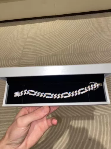 Real Solid 925 Silver Mens Figaro Bracelet 13mm Iced Out CZ Heavy HipHop 7.5in - 第 1/7 張圖片