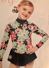 GK WINTER DAISY CHILD SMALL FLORAL FOIL PRINT LgSKV FIGURE SKATE DRESS CS NWT