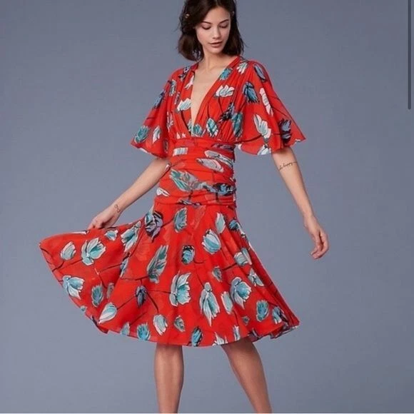Diane von furstenberg asher vermillion dress eBay