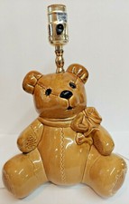 VTG Lamp Teddy Bear Table Bedside gold yellow glazed child gift tested working