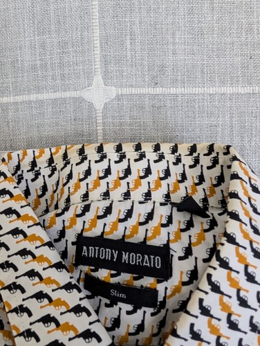 Anthony Morato Shirt Mens Large Slim Gun Pistol All Over Print Button Up Casual - Picture 6 of 23