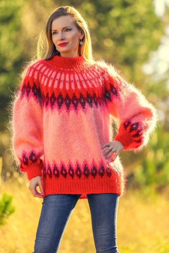 Pink Icelandic sweater red Nordic 