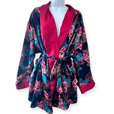 Victoria's Secret Vintage Gold Label Paisley Floral Satin Short Kimono Robe M/L