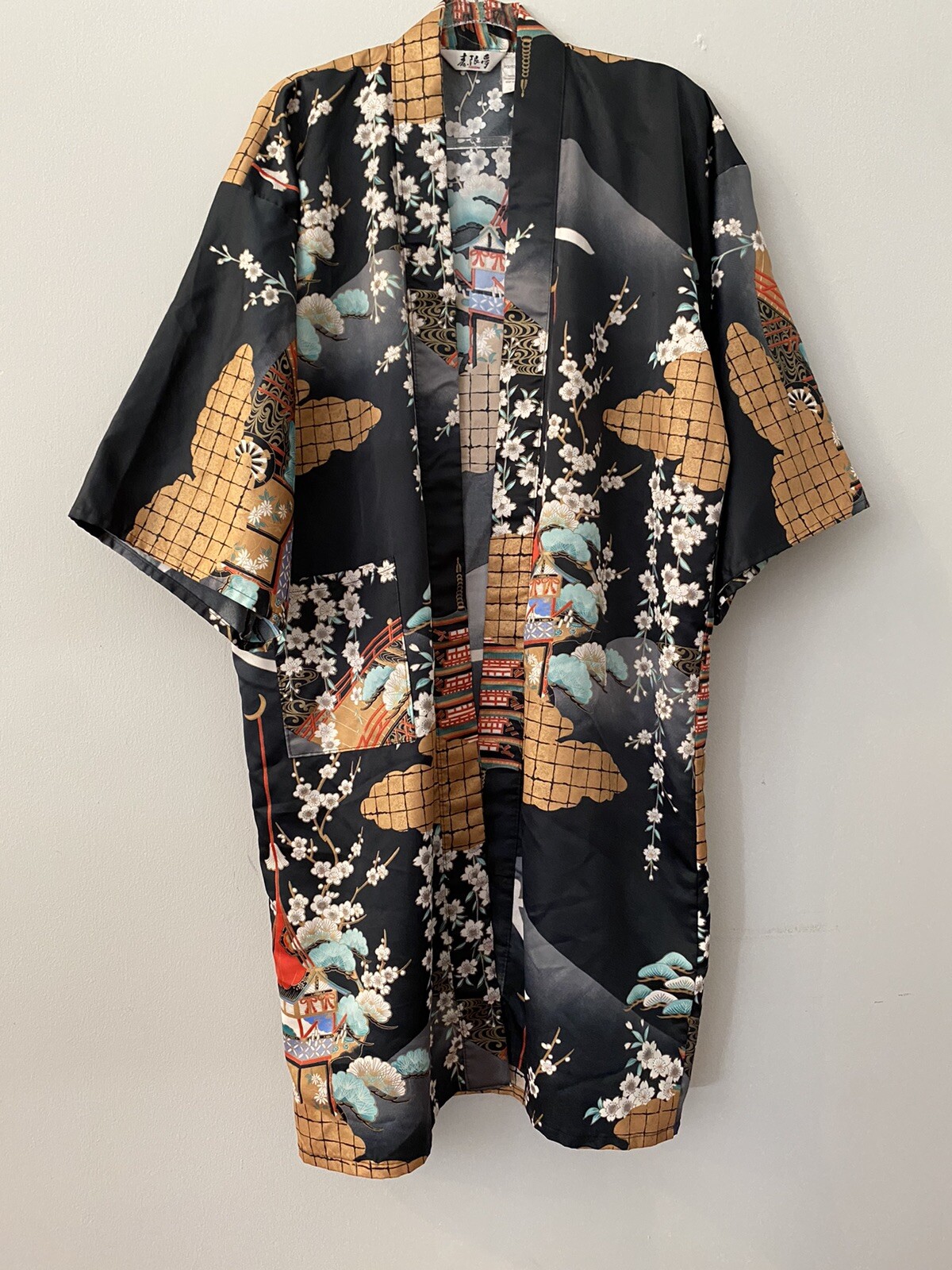 Juguemm Japanese Satin Kimono Robe Black Cherry Bloss… Gem