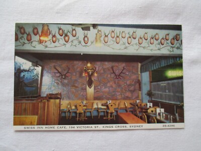 ALTE POSTKARTE,'' SWISS INN HOME CAFE, 194 VICTORIA ST, SIDNEY, AUSTRALIEN ''.