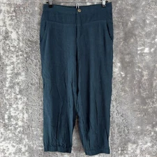 Grade + Gather Size S Ankle Linen Blend Flat Front Pants Green Button Zip Casual