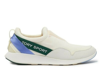 NIB Authentic TORY BURCH Tory Sport Banner Slip-On Sneakers in Snow White Size 9