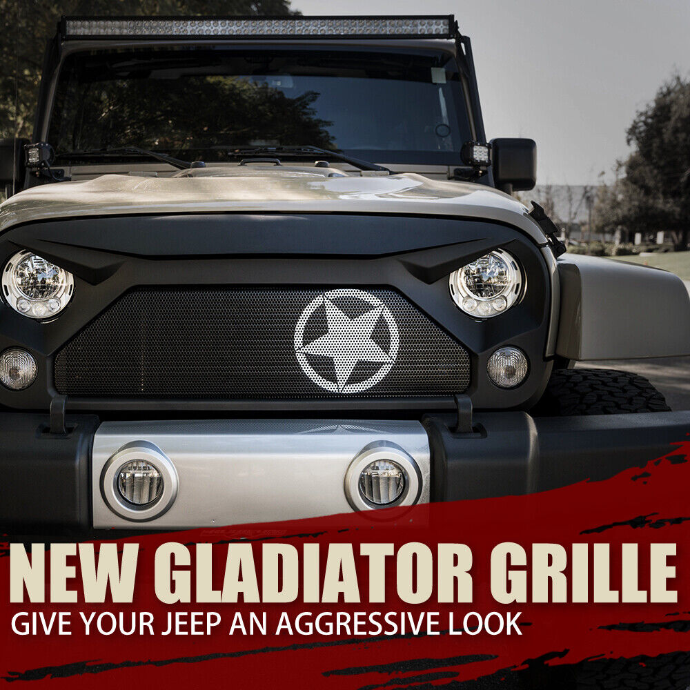 Xprite Matte Black Front Grille Stock w/ Steel Mesh Grid for Jeep Wrangler  JK