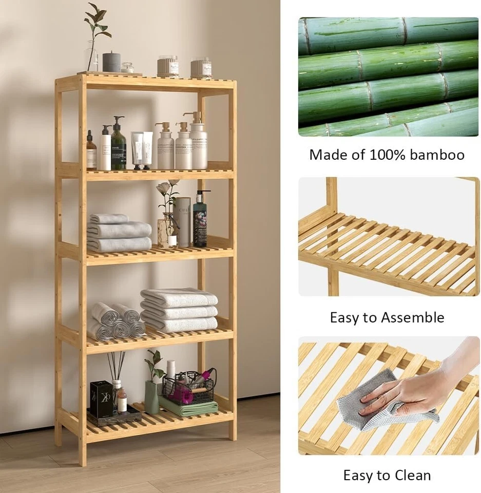 Estantería independiente ajustable de bambú de 5 niveles para cocina, baño Foto 4 de 4