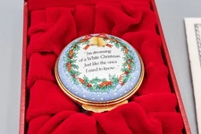 Halcyon Days Enamel Trinket Box I'm Dreaming White Christmas Irving Berlin READ