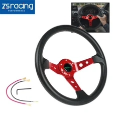 14" Drifting Racing Steering Wheel Aluminum 6 Bolt Universal Deep Dish RED