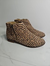 Cat Jack Chita Pattern Textile Fabric Zipper Up Flat Ankle Boots Sz 4