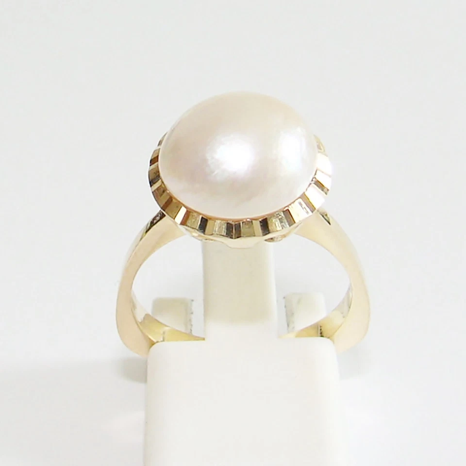 Ring Geold 585er Mabe Perle 14 kt Goldringe Zuchtperlen Goldschmuck - Bild 3 von 4