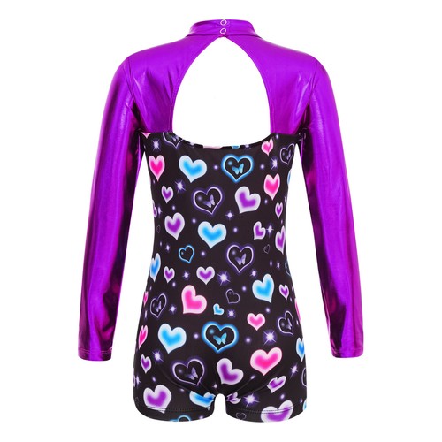 Kids Girls Unitard Gym Swimsuit Ballet Jumpsuit Shiny Activewear Running Dance - Picture 8 of 48
