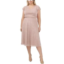 MSK Champagne Blush Sparkle Flutter Sleeve Midi Dress Size 1X