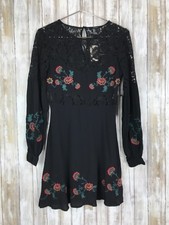 Forever 21 Black Lace Boho Peasant Embroidered Floral Dress S Small RARE NWT